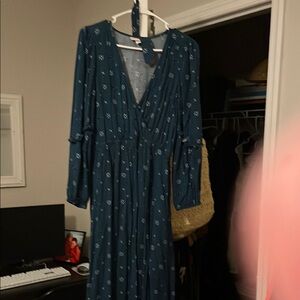 Knox Rose Blue Maxi Dress Bishop Sleeve V-Neck